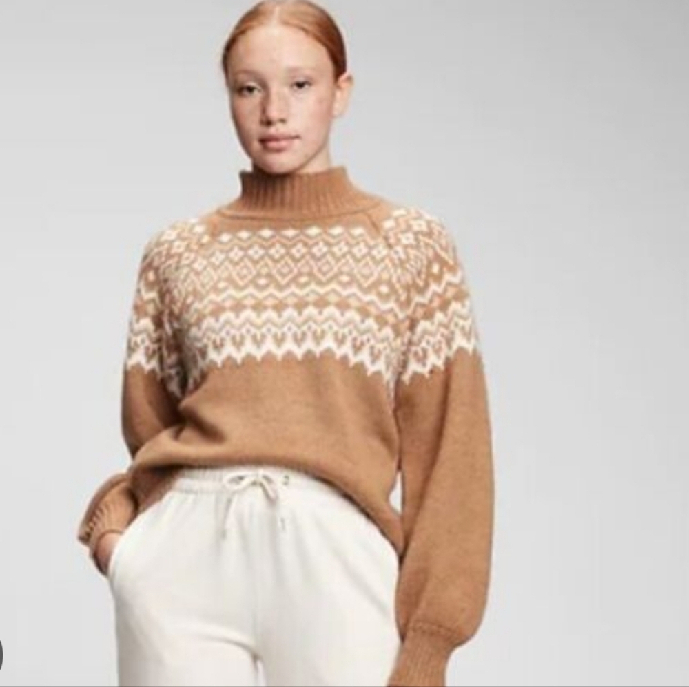 GAP cozy Fair Isle Wool/alpaca Blend Brown and White Knit Sweater